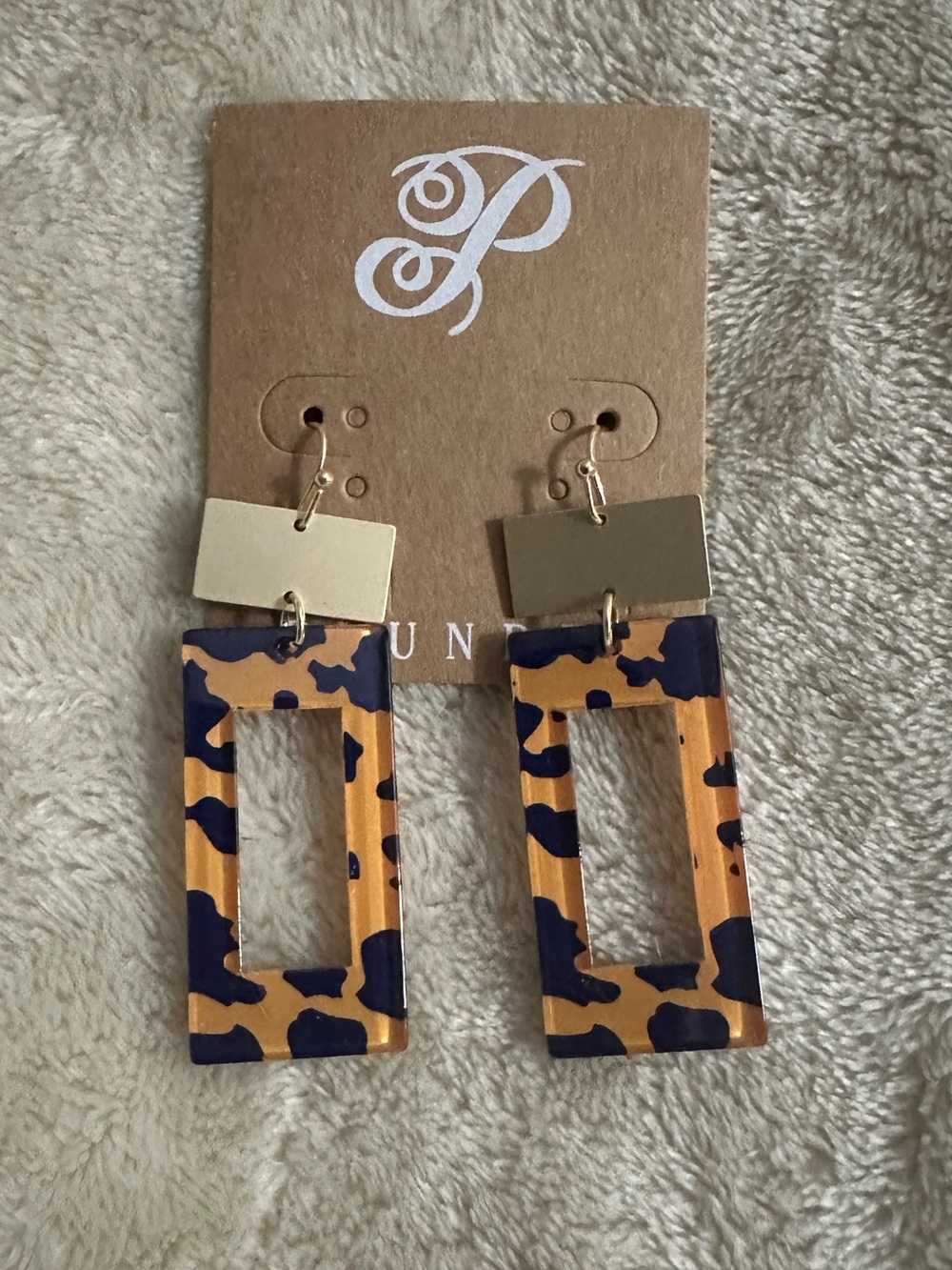 Plunder Rectangular Drop Earrings - Orange & Purple with Gold Tone Hardware